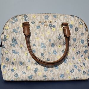 Michael Kors Floral Satchel - Cream, Blue, and Yellow